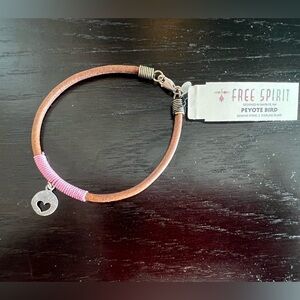 NWT Peyote Bird Silver Charm Brown and Pink Leather Bracelet with Heart Charm